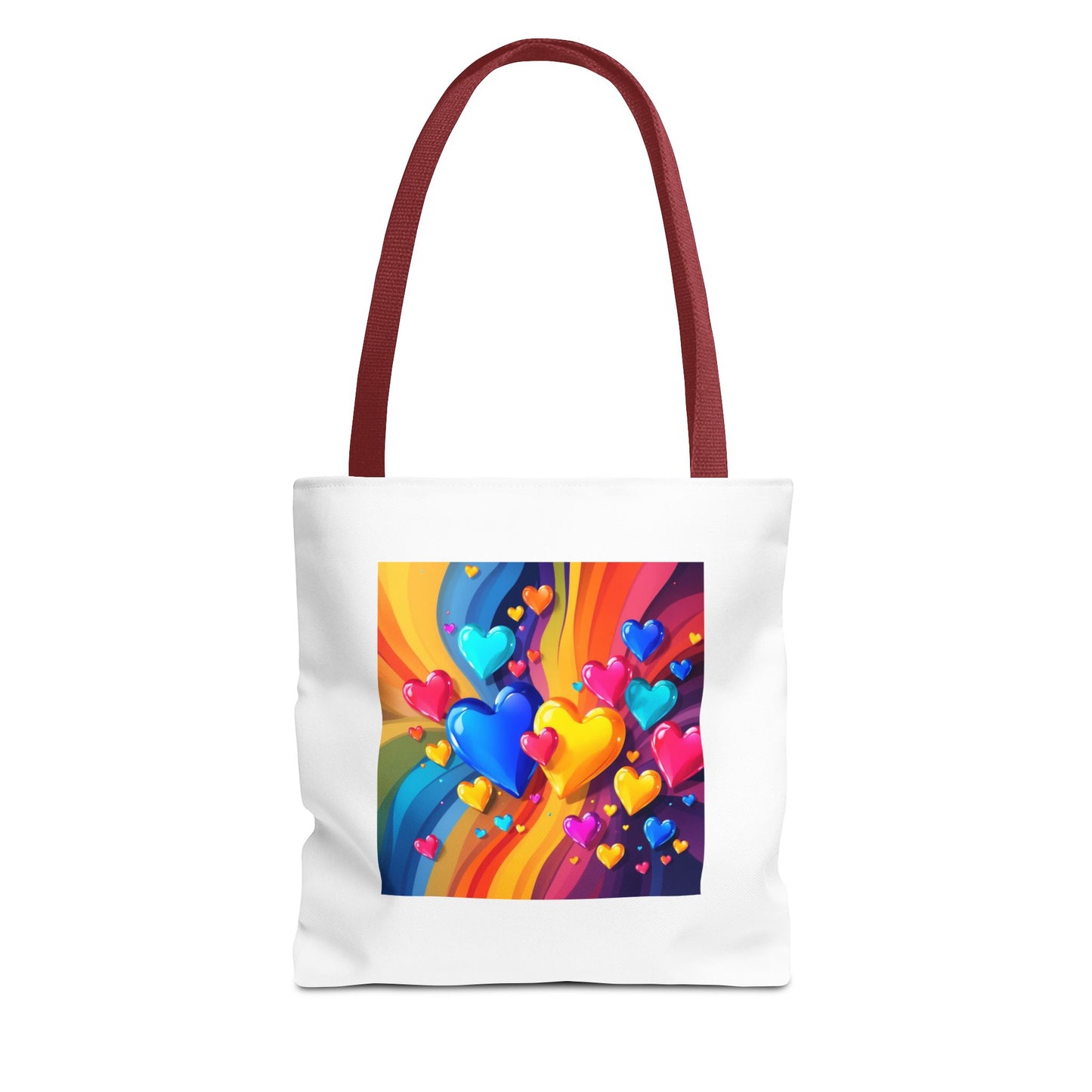 Colorful Heart Burst Tote Bag — Rainbow Love All-Over Print
