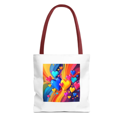 Colorful Heart Burst Tote Bag — Rainbow Love All-Over Print