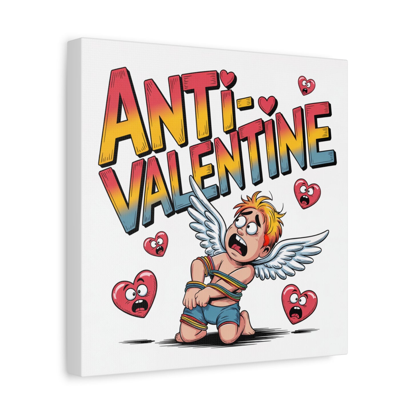 Anti-Valentine Canvas Wall Art — Funny Anti Cupid Stretched Matte Print