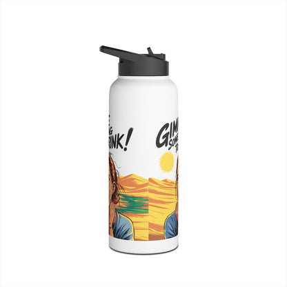 Isolierte Wasserflasche – „Gib mir was zu trinken!“ Retro-Comic-Design