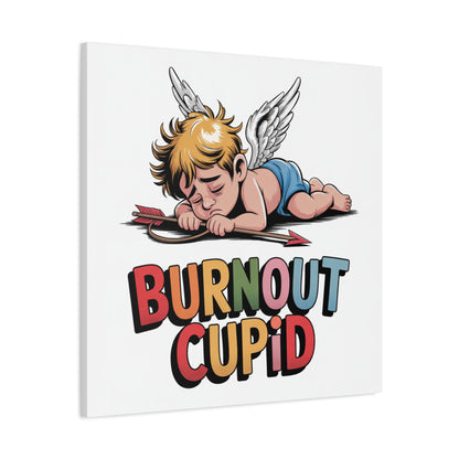 Burnout Cupid Matte Canvas Wall Art — Tired Cupid Illustration for Valentine’s Day, Self-Care & Humor