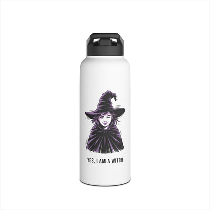 Witch Illustration Water Bottle — “Yes, I Am a Witch” Stainless Steel Bottle