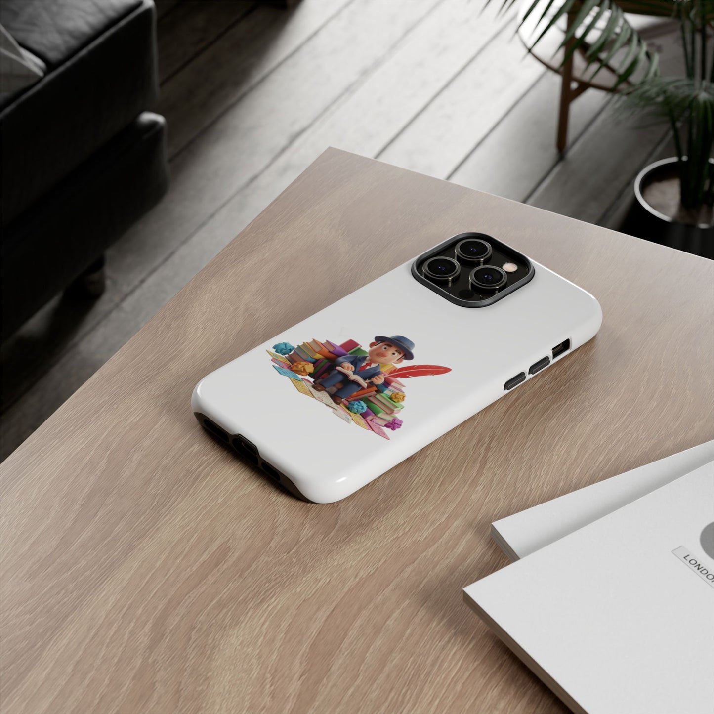 iPhone Phone Case — Cute Writer Sitting on Books with Feather Pen