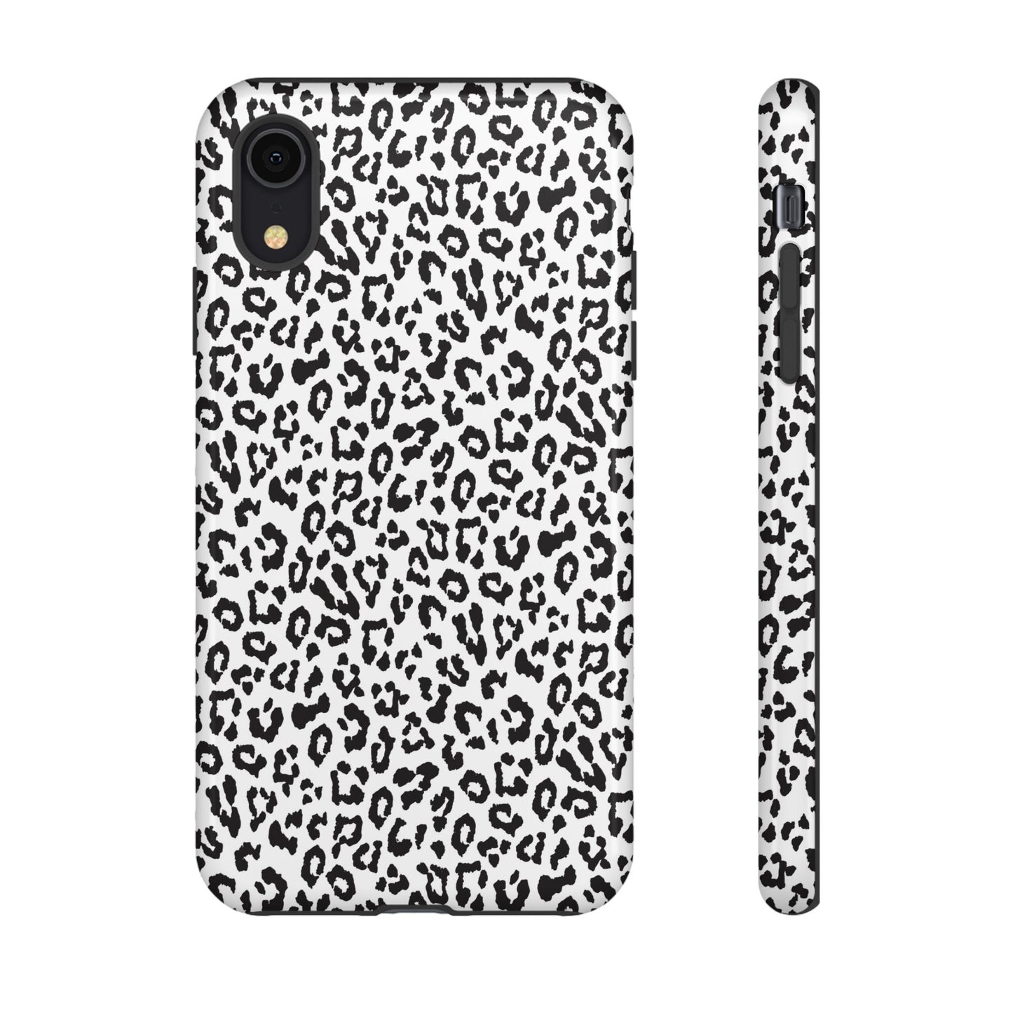 iPhone Leopard Print Tough Phone Case - Black & White Protective Cover