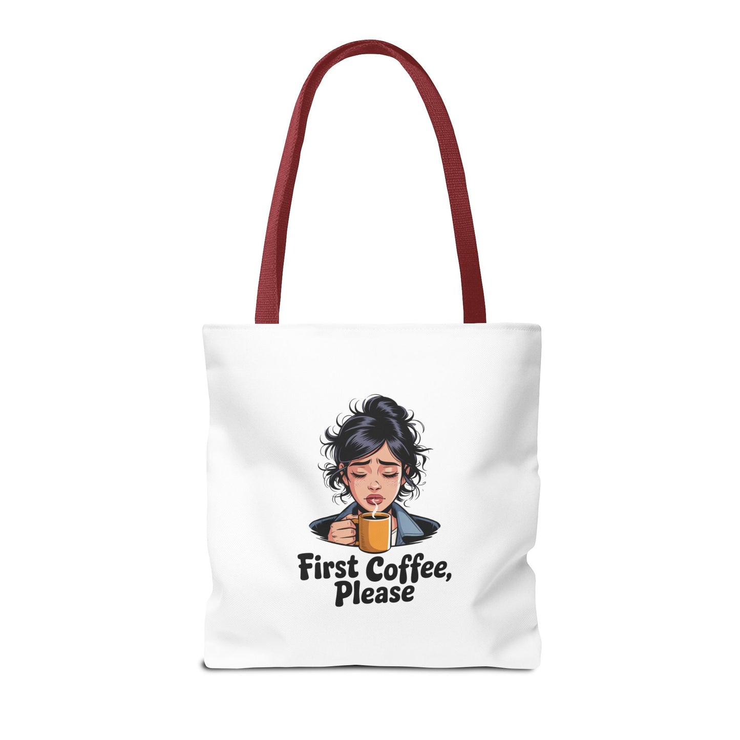 First Coffee Please Tote Bag — Cute Morning Coffee Lover Canvas Tote