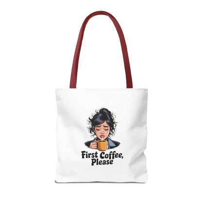 First Coffee Please Tote Bag — Cute Morning Coffee Lover Canvas Tote