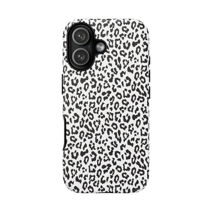 iPhone Leopard Print Tough Phone Case - Black & White Protective Cover