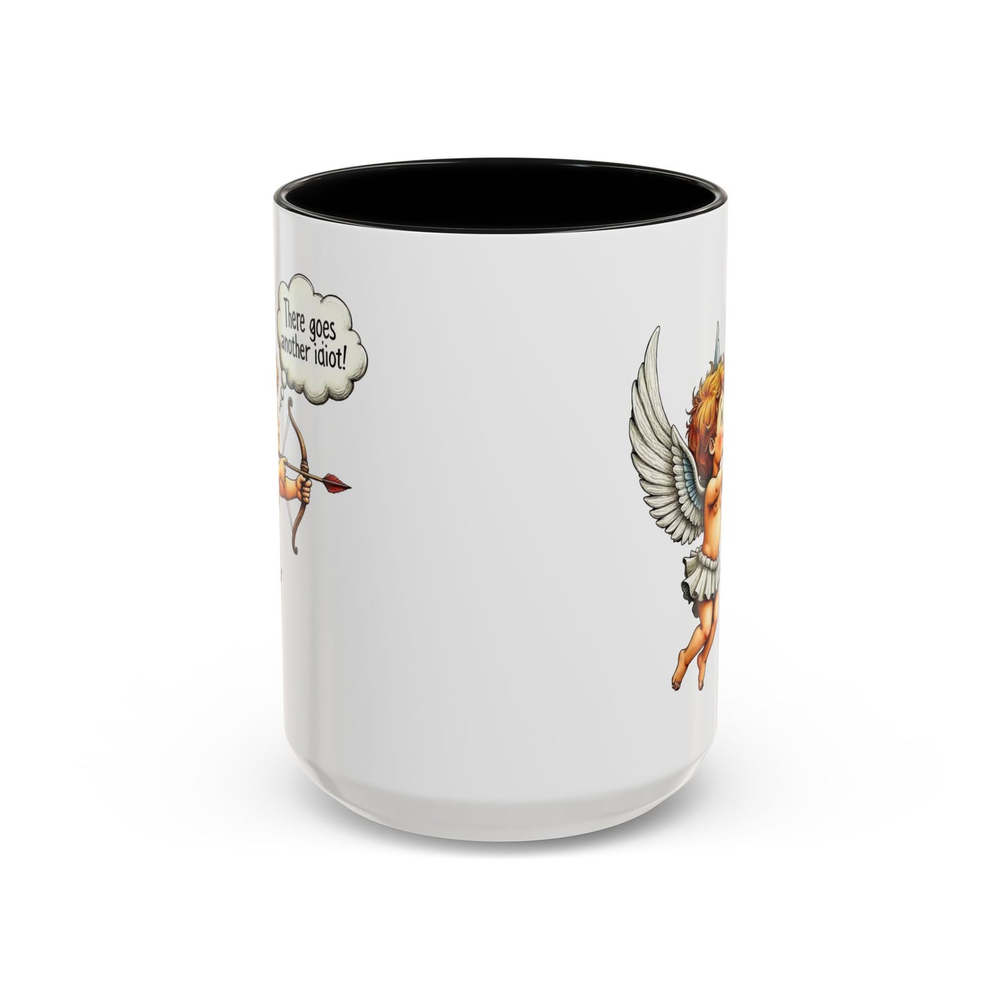 Cupid Coffee Mug — Vintage Cherub Saying "There goes another idiot!" Accent Mug