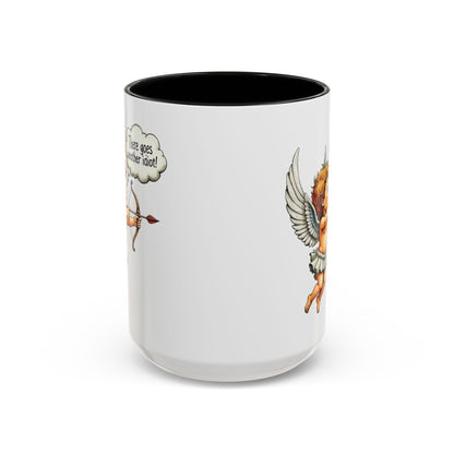 Cupid Coffee Mug — Vintage Cherub Saying "There goes another idiot!" Accent Mug