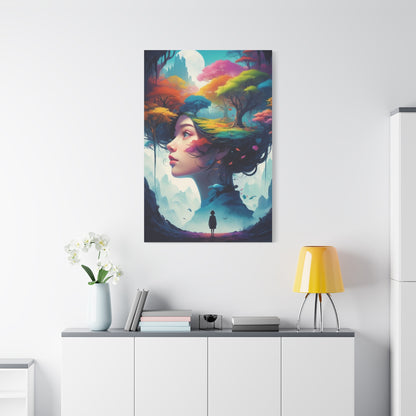 Surreal Forest Woman Matte Canvas Art — Dreamscape Profile Wall Decor