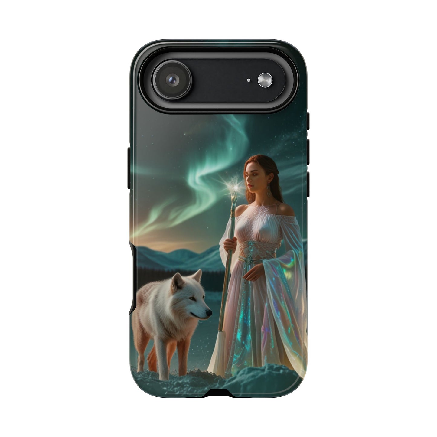 iPhone Mystic Guardian Phone Case — Aurora Wolf Woman Protective Cover