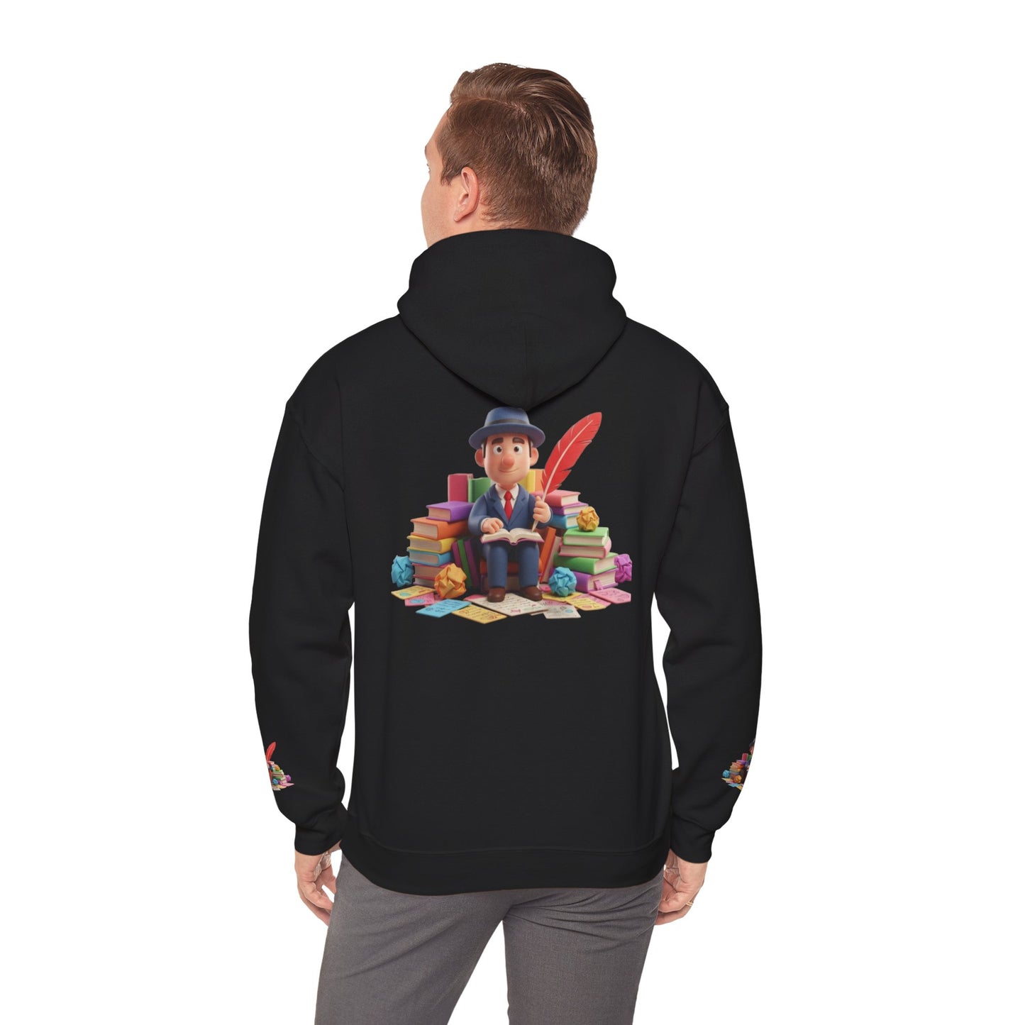 Book Lover Hoodie — Cute Reader Character with Books & Quill Sweatshirt
