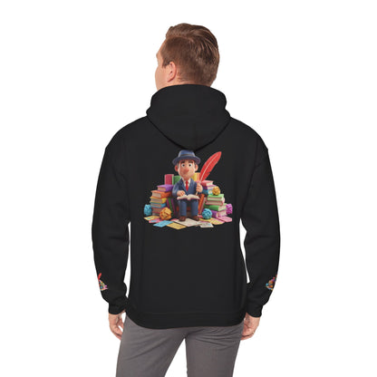 Book Lover Hoodie — Cute Reader Character with Books & Quill Sweatshirt