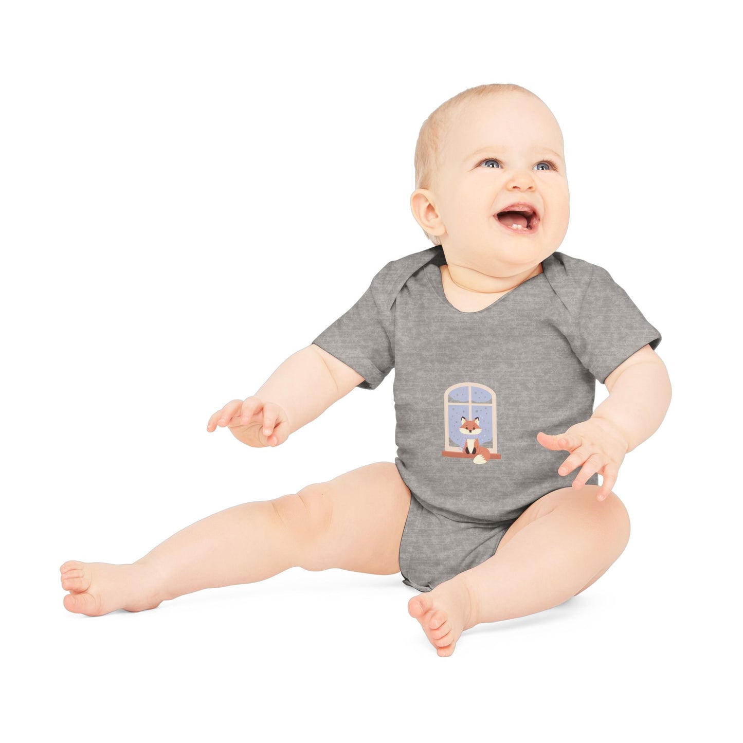 Baby Bodysuit — Cozy Fox by the Window Organic Short Sleeve Baby Onesie
