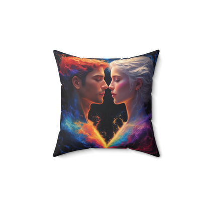 Cosmic Lovers Decorative Pillow — Romantic Couple Heart Art Throw Pillow