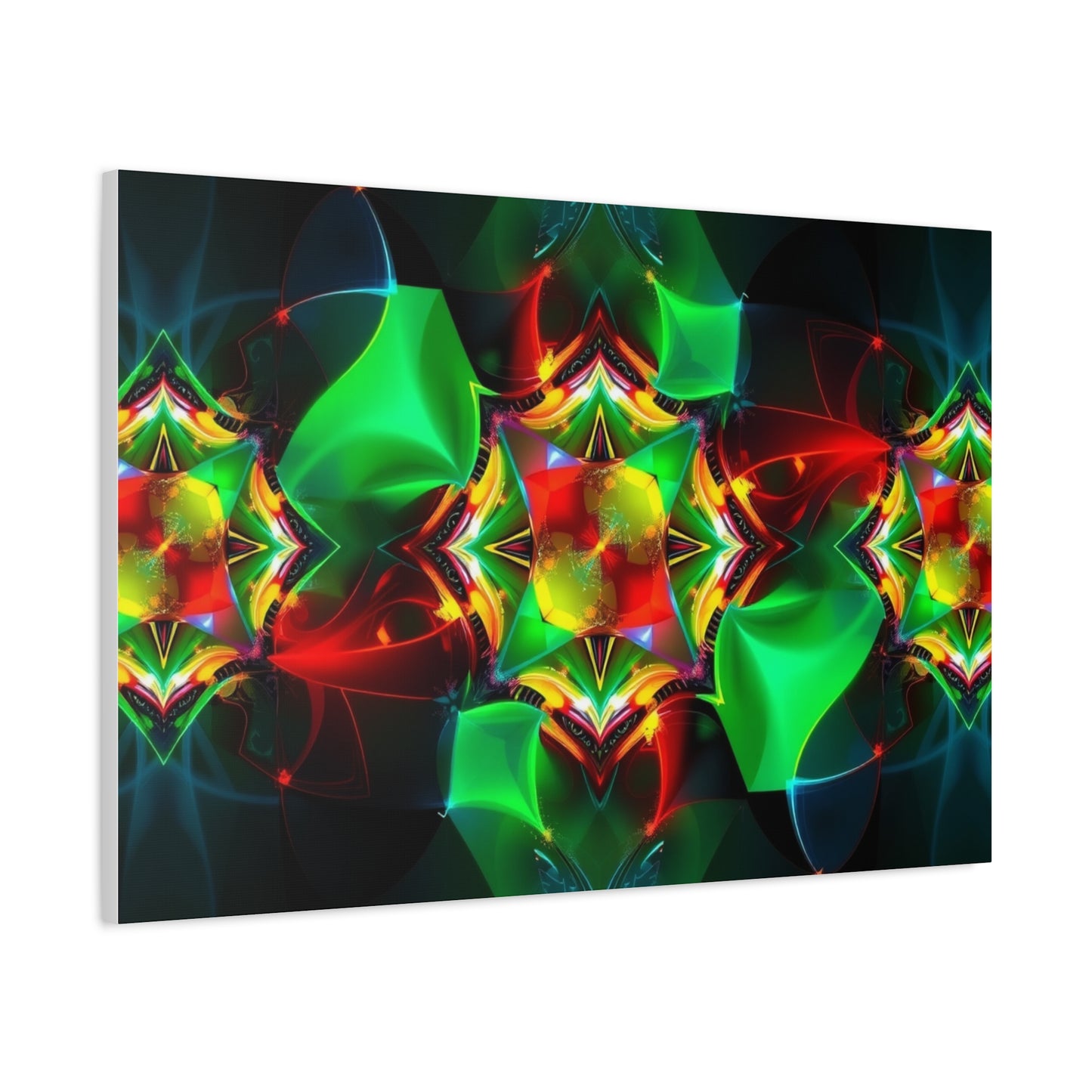Kaleidoscope Abstract Matte Canvas Wall Art — Vibrant Green & Red Stretched Print