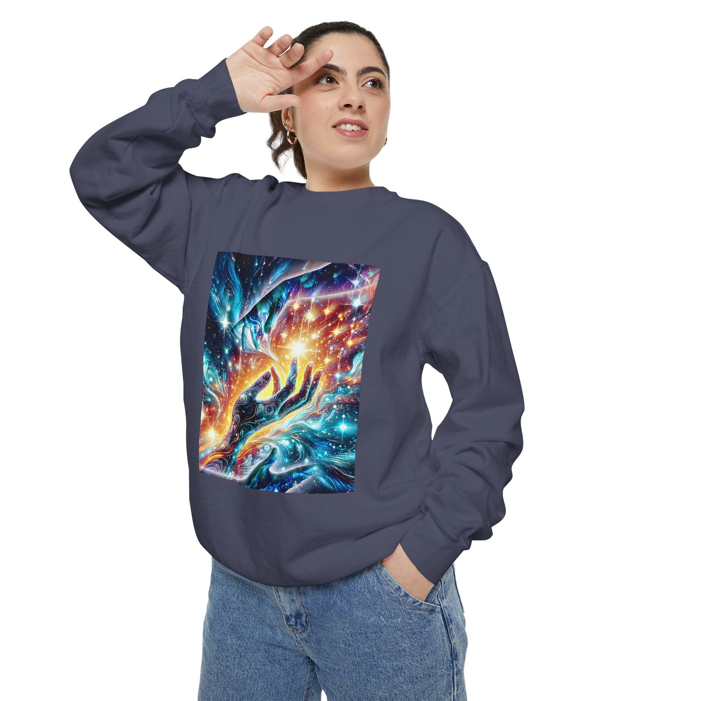 Galaxy Touch Sweatshirt — Cosmic Hands Astral Art Crewneck