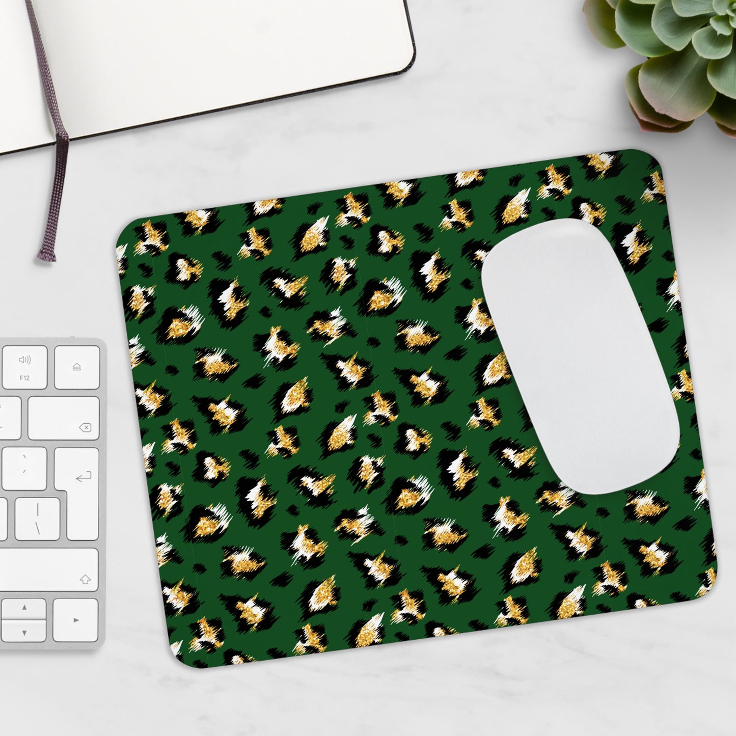 Green Leopard Print Mouse Pad — Stylish Desk Mat for Home & Office