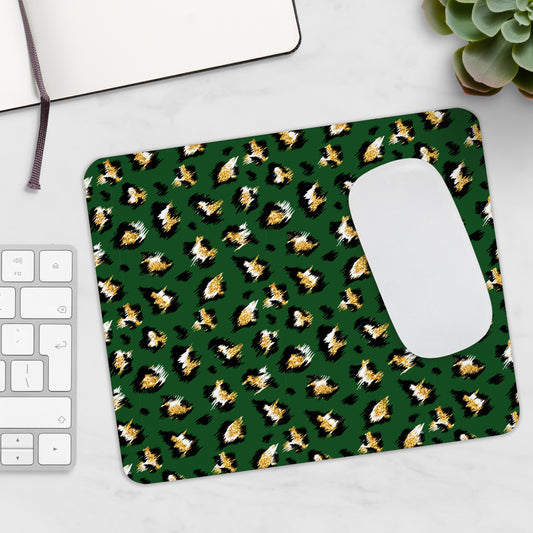 Green Leopard Print Mouse Pad — Stylish Desk Mat for Home & Office
