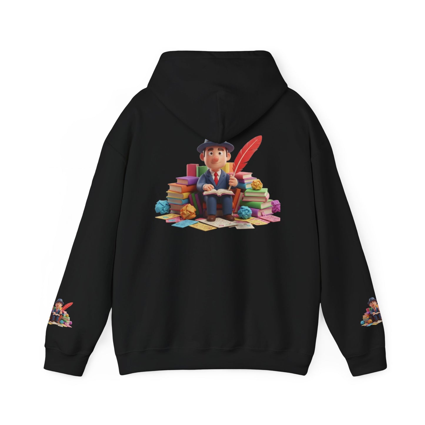 Book Lover Hoodie — Cute Reader Character with Books & Quill Sweatshirt