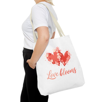 Love Blooms Heart Tote Bag — Floral Valentine Canvas Tote