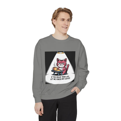 Lustiges Katzen-Sweatshirt – „Wenn dir dein Leben lieb ist, lass mich meinen Kaffee austrinken“ – Kuscheliger Pullover mit Grafikprint
