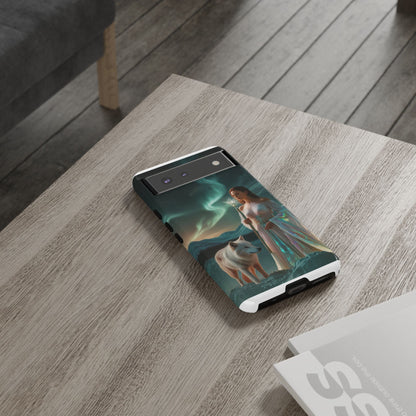 Funda para teléfono Google Aurora Guardian: armadura de fantasía de mujer y lobo