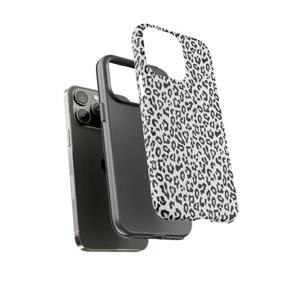 iPhone Leopard Print Tough Phone Case - Black & White Protective Cover