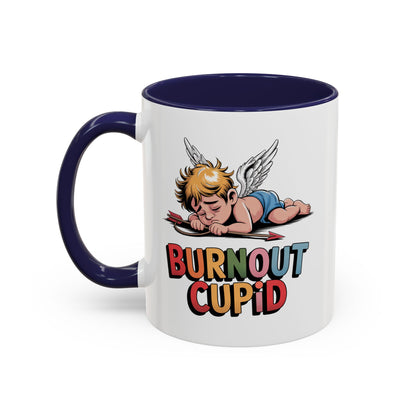 Burnout Cupid Coffee Mug — Cute Tired Cupid Accent Mug (11/15 oz)