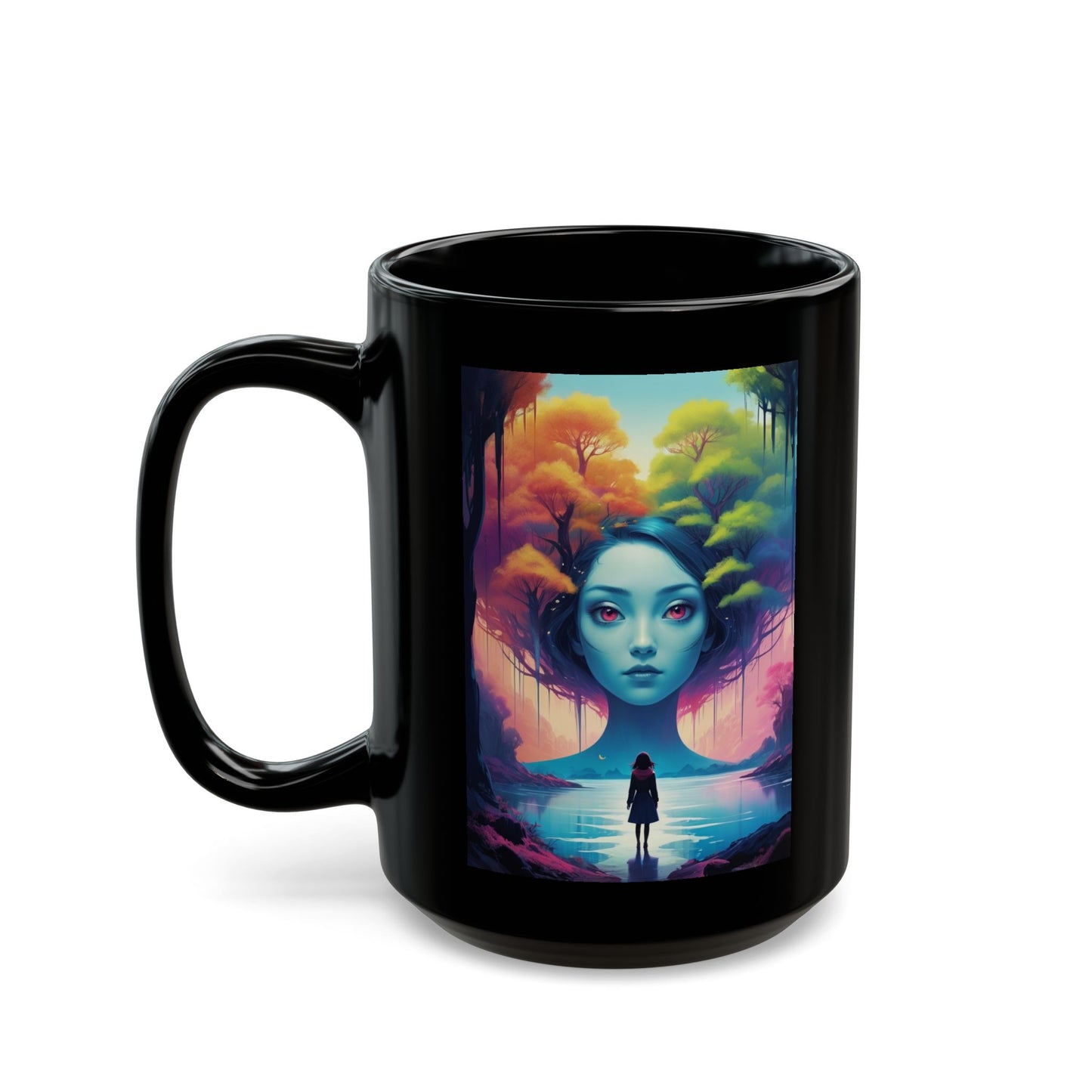 Surreal Forest Girl Art Mug — Mystical Landscape Coffee Cup (11oz/15oz)