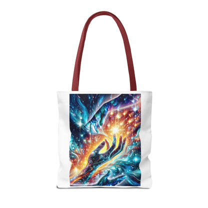 Cosmic Hands Tote Bag — Vibrant Galaxy Art Tote for Everyday, Beach & Gifts