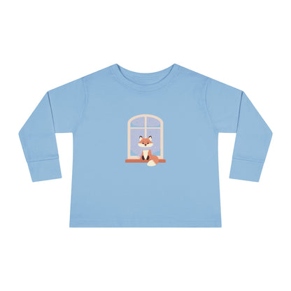 Toddler Long Sleeve Tee — Cozy Fox by Window Winter Sleepy Nursery Shirt