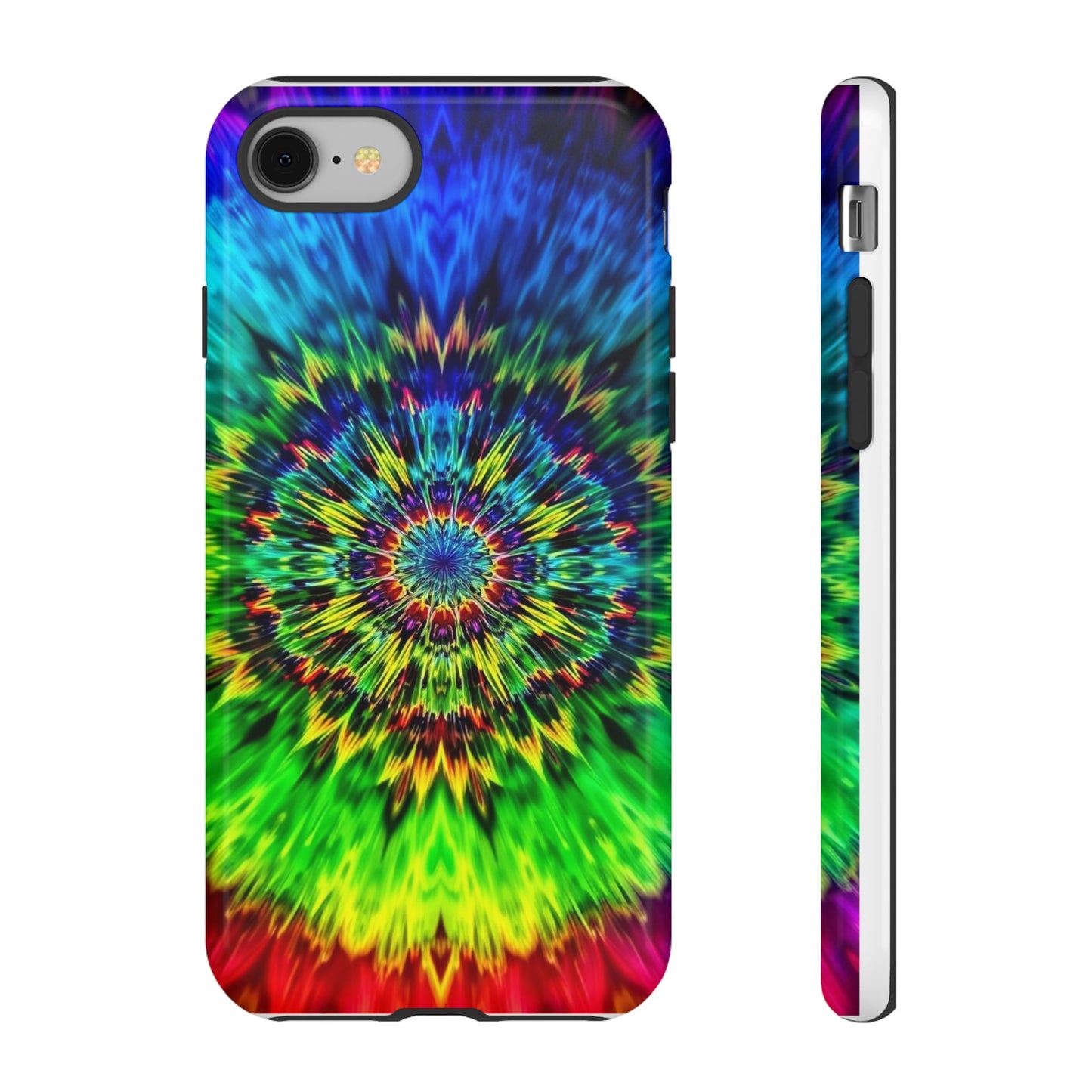 Funda resistente para teléfono con diseño de mandala psicodélico: protección vibrante con efecto tie-dye