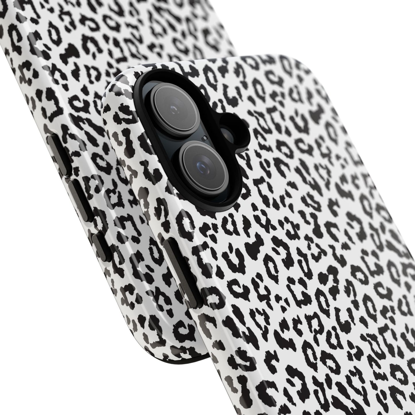 iPhone Leopard Print Tough Phone Case - Black & White Protective Cover