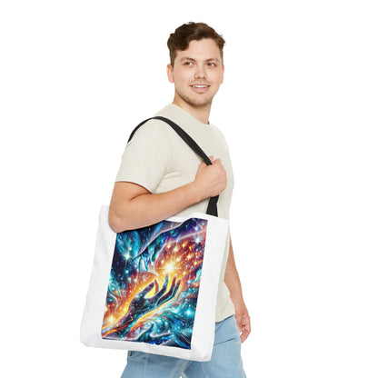 Cosmic Hands Tote Bag — Vibrant Galaxy Art Tote for Everyday, Beach & Gifts