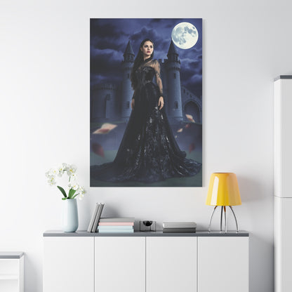 Gothic Moonlit Woman Matte Canvas Print — Dark Castle Wall Art
