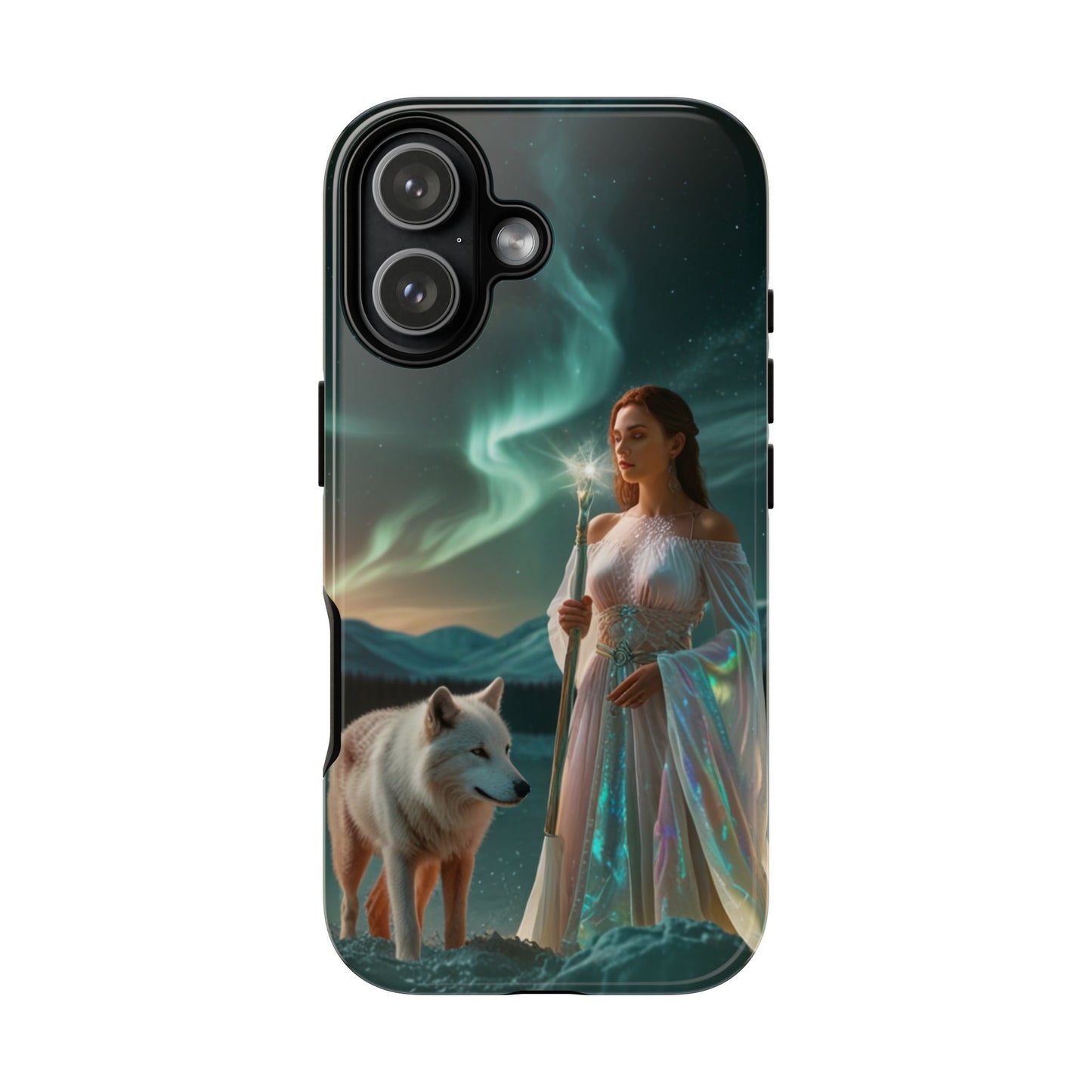 iPhone Mystic Guardian Phone Case — Aurora Wolf Woman Protective Cover