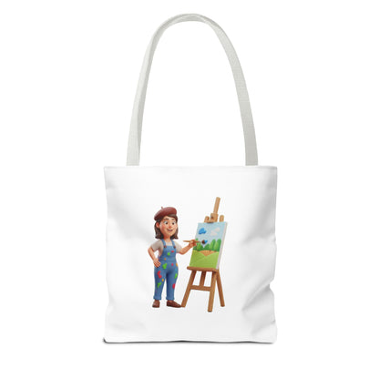 Artist Tote Bag — Painter with Easel Illustrated AOP Tote