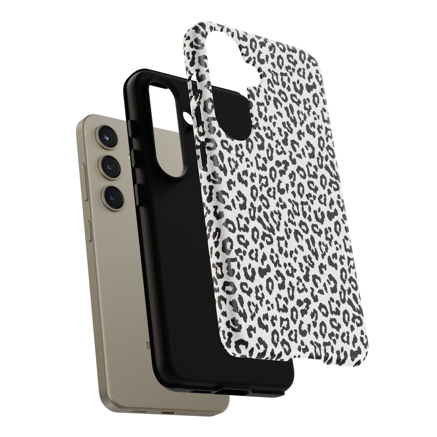 Samsung Leopard Print Tough Phone Case – Black & White Animal Pattern Protective Cover