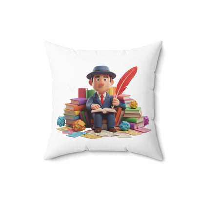 Writer’s Study Decorative Pillow — Cute Booklover Cushion with Quill & Stacks of Books