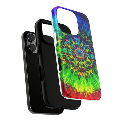 Funda resistente para teléfono con diseño de mandala psicodélico: protección vibrante con efecto tie-dye