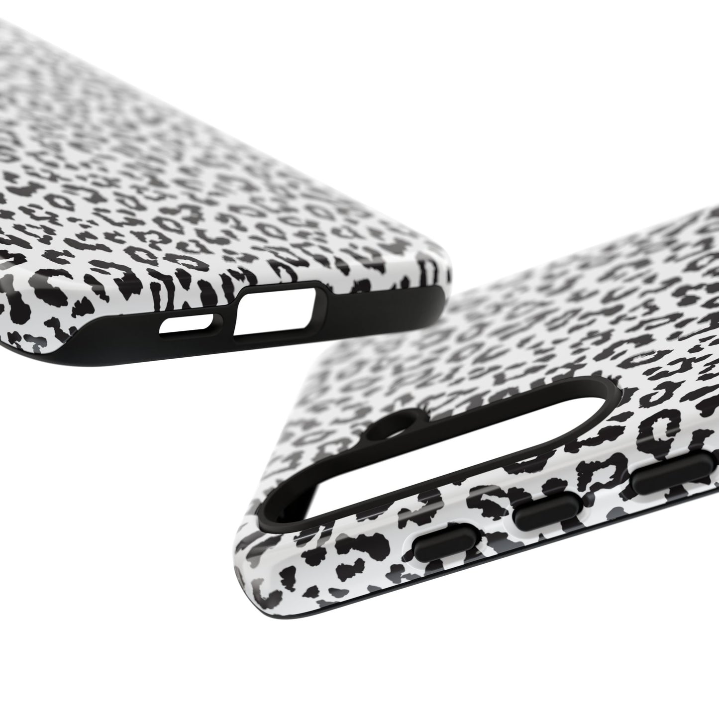 Samsung Leopard Print Tough Phone Case – Black & White Animal Pattern Protective Cover