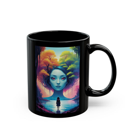Surreal Forest Girl Art Mug — Mystical Landscape Coffee Cup (11oz/15oz)