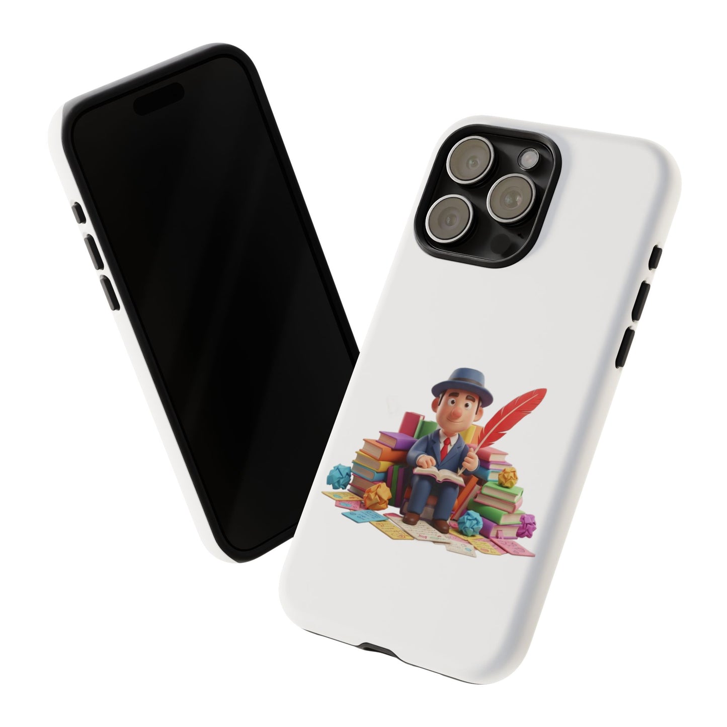 iPhone Phone Case — Cute Writer Sitting on Books with Feather Pen
