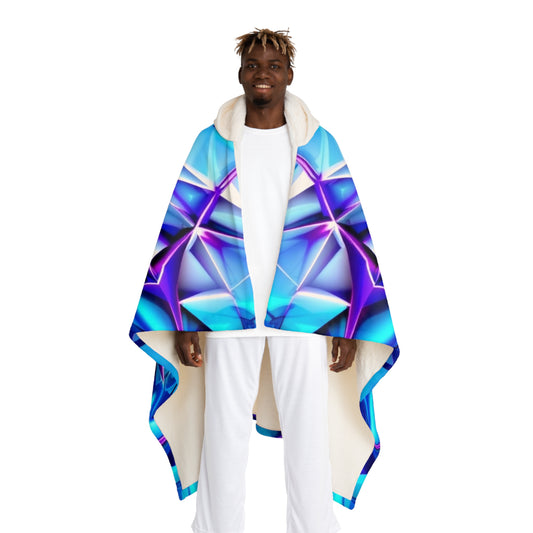 Hooded Sherpa Blanket - Blue Purple Geometric Fleece Throw
