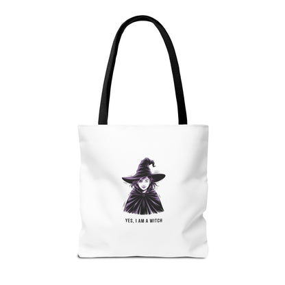 Witch Illustration Tote Bag — "Yes, I Am a Witch" Halloween Canvas Tote