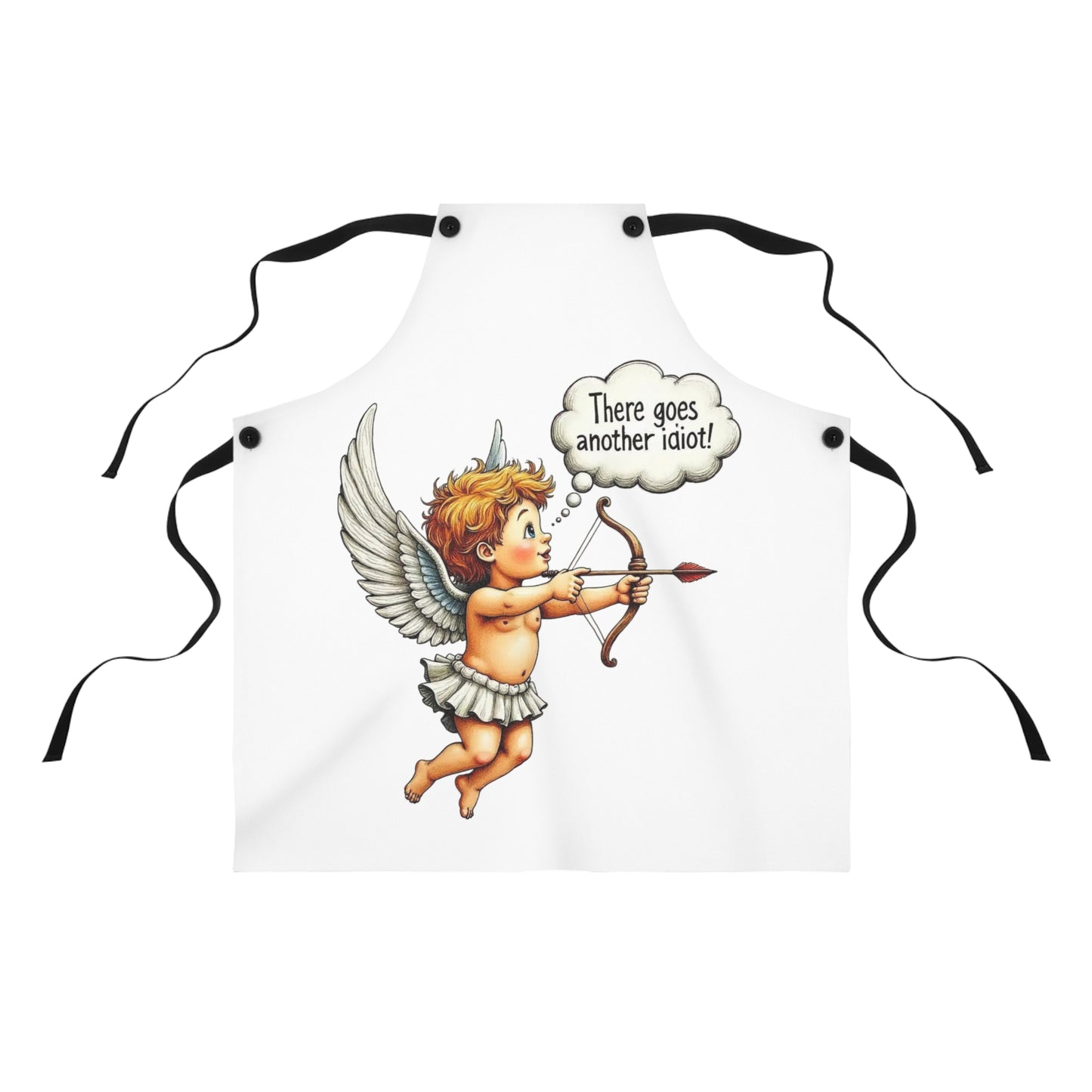 Apron — Cute Cupid Design "There Goes Another Idiot" Funny Kitchen Apron