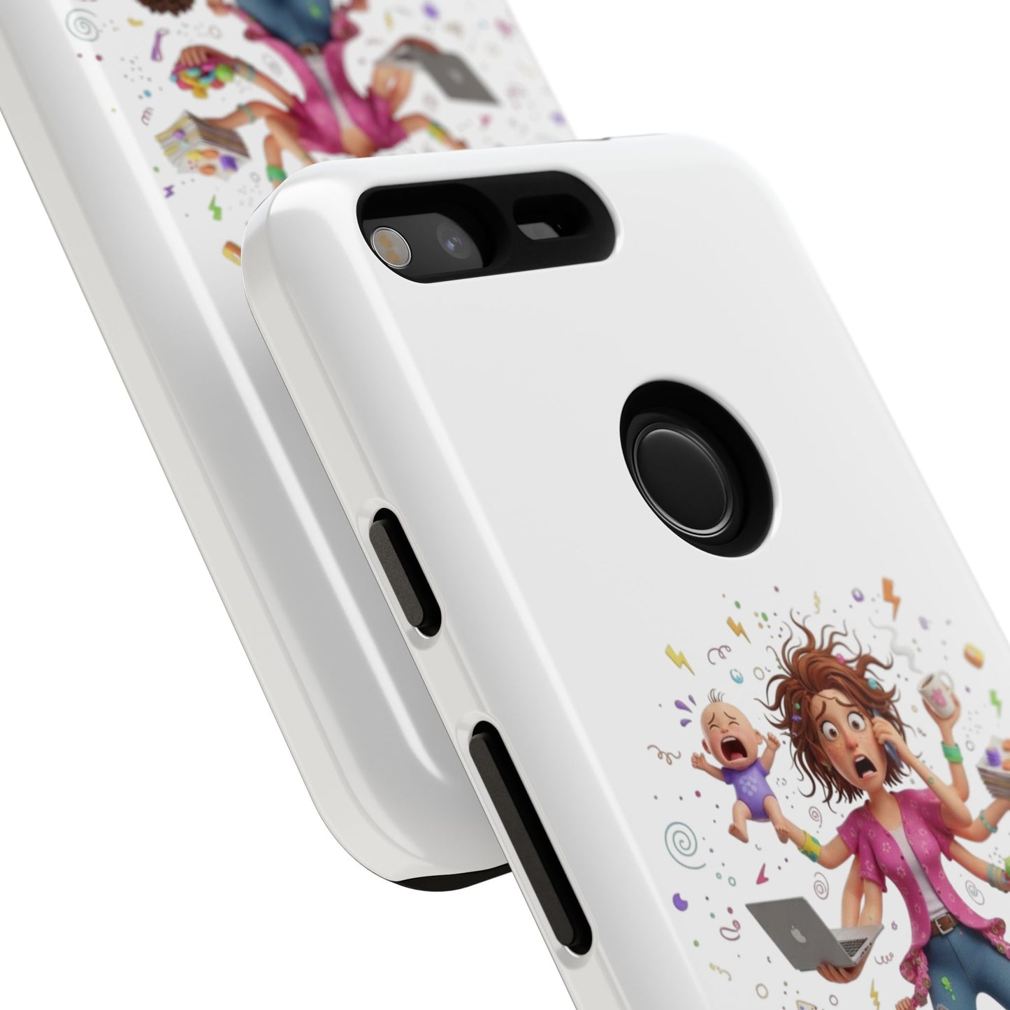 Funda para Google Phone - Diseño de caricatura de mamá frenética (Vida de mamá caótica y divertida)