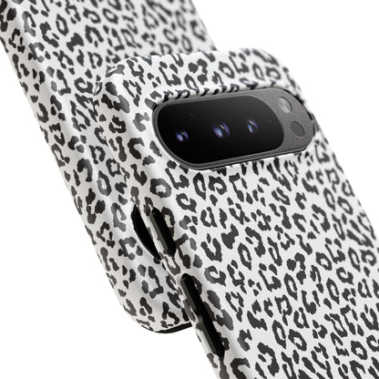 Funda para teléfono con estampado de leopardo de Google: resistente, en blanco y negro
