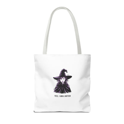 Witch Illustration Tote Bag — "Yes, I Am a Witch" Halloween Canvas Tote